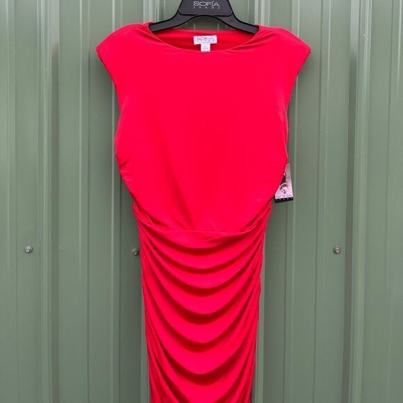 Women's Red Sleeveless Open Back Midi Dress, Below Knee Length, Size M - Picture 6 of 10